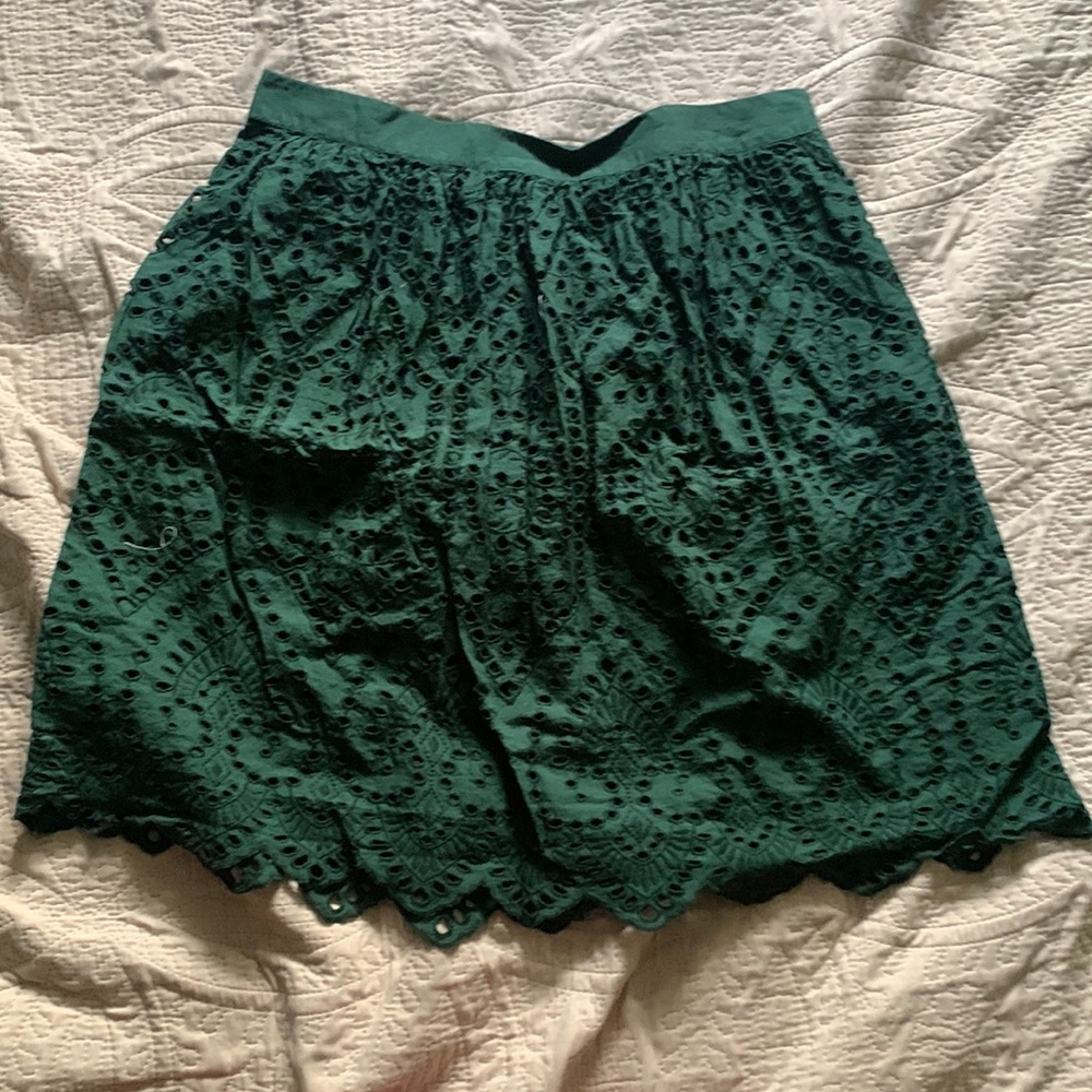 Green Eyelet Midi Skirt
